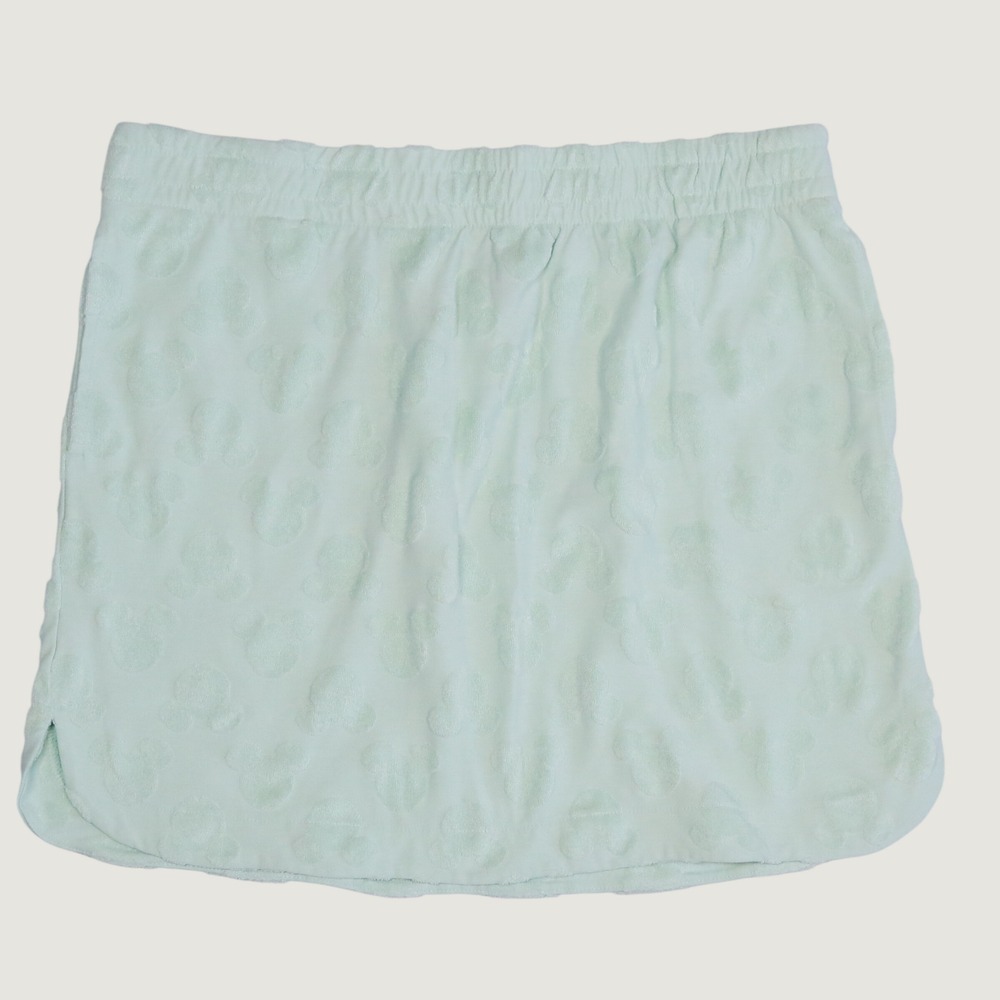 Disney‎ Mickey Mouse Skirt Women M Mint Green Terry Cloth Embossed Mini Skirt